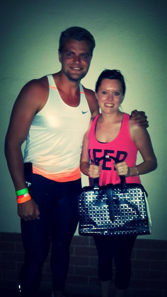 Azukifinity's tweet photo. @elanamarais55 receicing her #SovietStuff Media gift with @ZavionK #NeonNightRun cc @YouMagazine @SovietDenim http://t.co/kCnCJW35e6