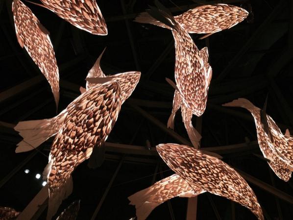 Paul Goldberger on X: Glowing Gehry fish lamps provide the light in the  restaurant at new Fondation Louis Vuitton in Paris   / X