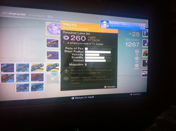 SubzeroTime's tweet image. Just received another "Truth" Rocket launcher from a legendary engram! #WTF
