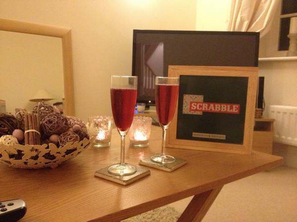 Shelly555's tweet photo. Me and @Johnnygrace_840 know the makings of a good Saturday night! #scrabblebitch #champagnecocktails #rocknroll http://t.co/7I7ajCqOtj