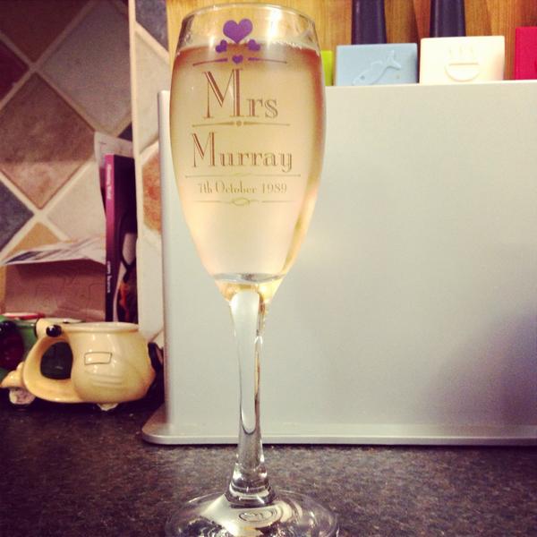 iron1wag's tweet photo. Saturday night champagne #mrsmurray #anniversarypresent #25yrs #cheers πΈπ http://t.co/P58qjHlbee
