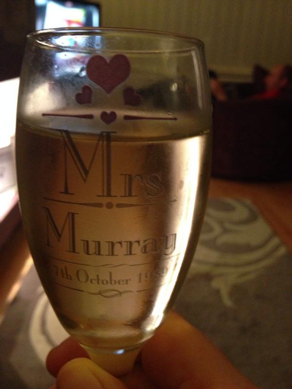 iron1wag's tweet photo. Saturday night champagne #mrsmurray #anniversarypresent #25yrs #cheers πΈπ http://t.co/P58qjHlbee