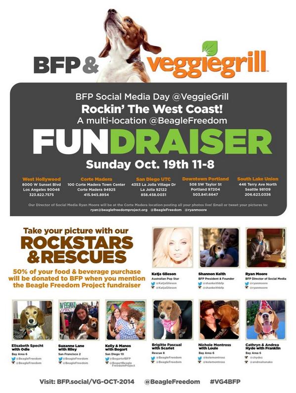 KatjaGlieson's tweet image. #CallingAll #vegan &amp;amp; #AnimalLovers! Head to @VeggieGrill tomorrow &amp;amp; b sure to mention @BeagleFreedom #VG4BFP