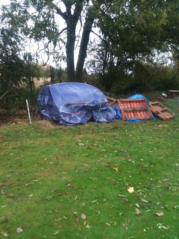 Grass collector safely stored away for winter
