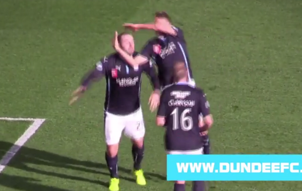 BleacherReport's tweet photo. VIDEO: Scottish soccer players celebrate a goal with a Randy Orton RKO http://t.co/IklBhv4xAA http://t.co/940jroGXxO