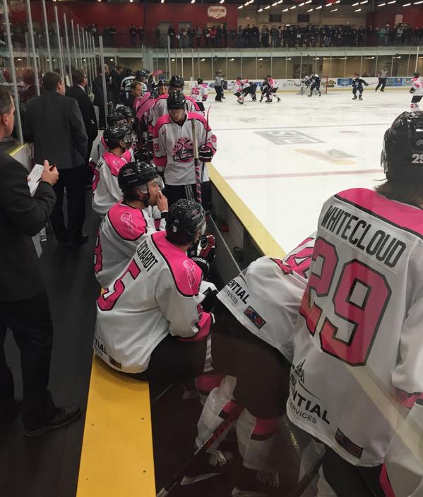 OilCapsHockey's tweet photo. We're scoreless 7 mins into the 1st. Oil Caps are looking fresh in their Pink #VOCvsSTP #PinktheRink http://t.co/AHSvWkWoTO