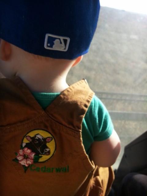 The future of Cedarwal looks quite adorable in his custom coveralls! #futurefarmer