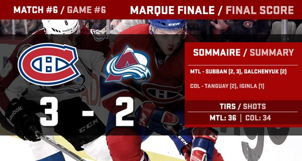 CanadiensMTL's tweet photo. Voilà! Les Canadiens l'emporte 3 à 2 face à l'Avalanche! / That's it! #Habs win it 3-2 over the Avalanche! #GoHabsGo http://t.co/RQnj5nC5xf