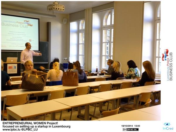 LPBC_lu's tweet photo. ENTREPRENEURIAL WOMEN Project! #Fundraising &amp; Credits for #startups #workshop by @jlkarleskind at @uni_lu http://t.co/OTyyrFUloL