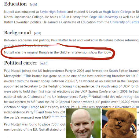 ThePoke's tweet image. News story of the day &amp;gt; UKIP Chief Forced To Deny He Played Bungle in Rainbow thepoke.co.uk/2014/10/19/uki…