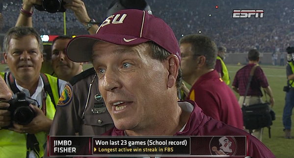 ESPNCFB's tweet photo. “It’s what you play for ... It’s what you practice for ... It’s what we LIVE for.”-Jimbo Fisher on #NDvsFSU http://t.co/yoWT3ZImMm