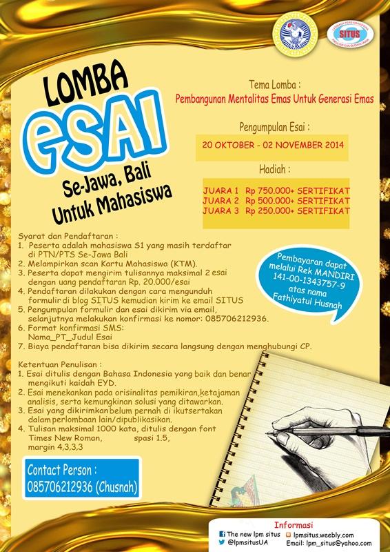 <a href="/remaUPIPWK/">BEM REMA UPI PWK</a> Bagaimana seharusnya mentalitas calon generasi emas itu? Share idemu dgn mengikuti lomba esai kami. :)