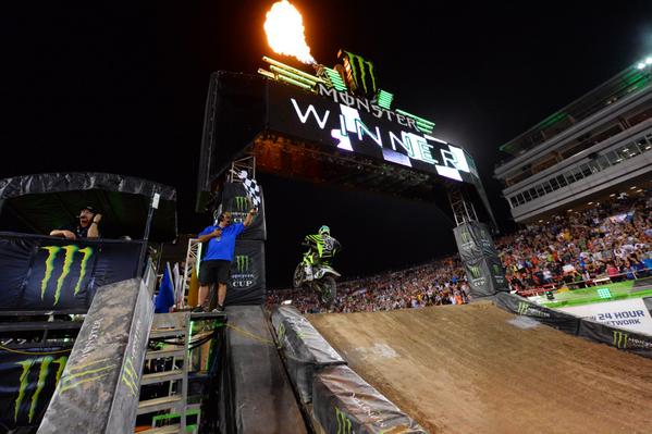 MonsterEnergy's tweet photo. #WinningMoment @DaviMillsaps lights the candles as he wins Race 3 &amp; taking the overall win at the #MonsterEnergyCup! http://t.co/zik1sv1fuE