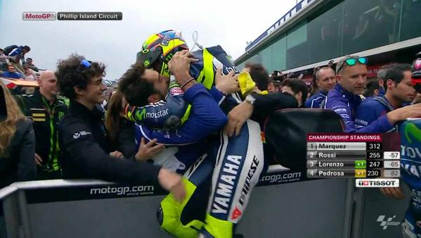 MotoGP's tweet photo. With his win @ValeYellow46 is second on the standings 8 points ahead of @lorenzo99. #MotoGP #AustralianGP http://t.co/2rPwtSRQ9k