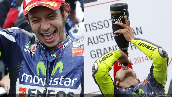 MotoGP's tweet photo. #MotoGP @ValeYellow46 wins the #AustralianGP after starting 8th on the grid! #Rossi250 http://t.co/L1AwLuaqt9 http://t.co/PdyAKiAZeG