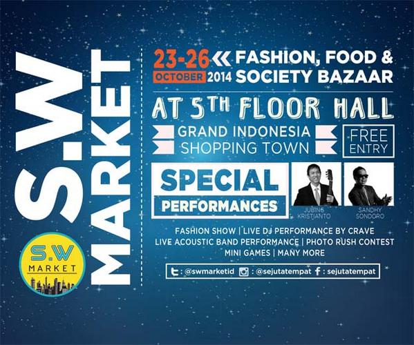freemagz's tweet photo. From 23-26 Oct 2014, 5th Floor of Grand Indonesia’s West Mall. More info follow us on IG &amp;Twitter @swmarketid http://t.co/1HWGMkG3ZR