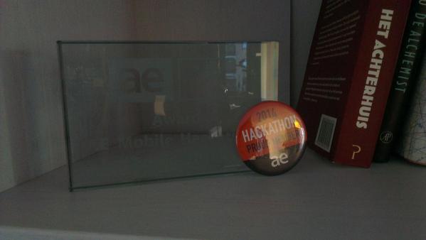 Phille88's tweet photo. Een plaatsje gevonden voor onze #AEhackaton trofee! Merci allemaal! http://t.co/wxjtKjBpmd
