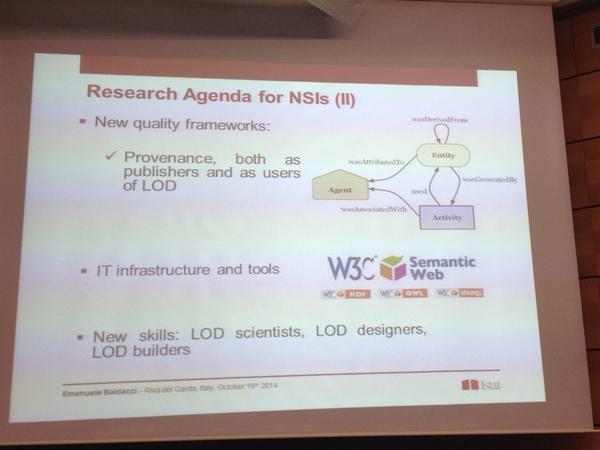 rtroncy's tweet image. #PROV is mentioned by Emanuele Baldacci as a key challenge for #semstats system #iswc2014