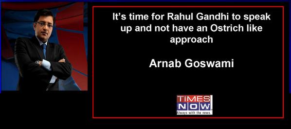 AccheDin's tweet photo. "@timesnow: Arnab Goswami questions Congress' on Rahul Gandhi's absence #Oct19WithArnab http://t.co/D0Xid68fn7"