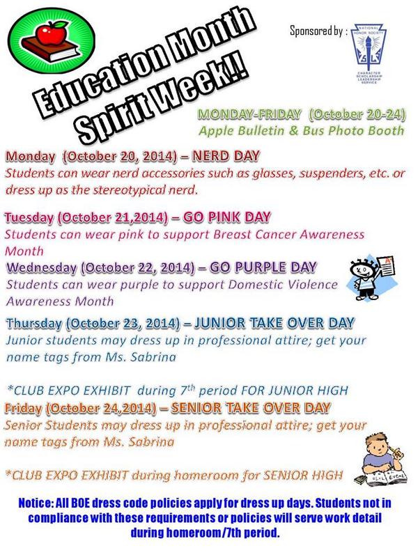 nhsluta's tweet photo. HEY GUYS!!! NHS is sponsoring an education month spirit week! Please help spread the word and show your spirit :) http://t.co/72dAn525HI