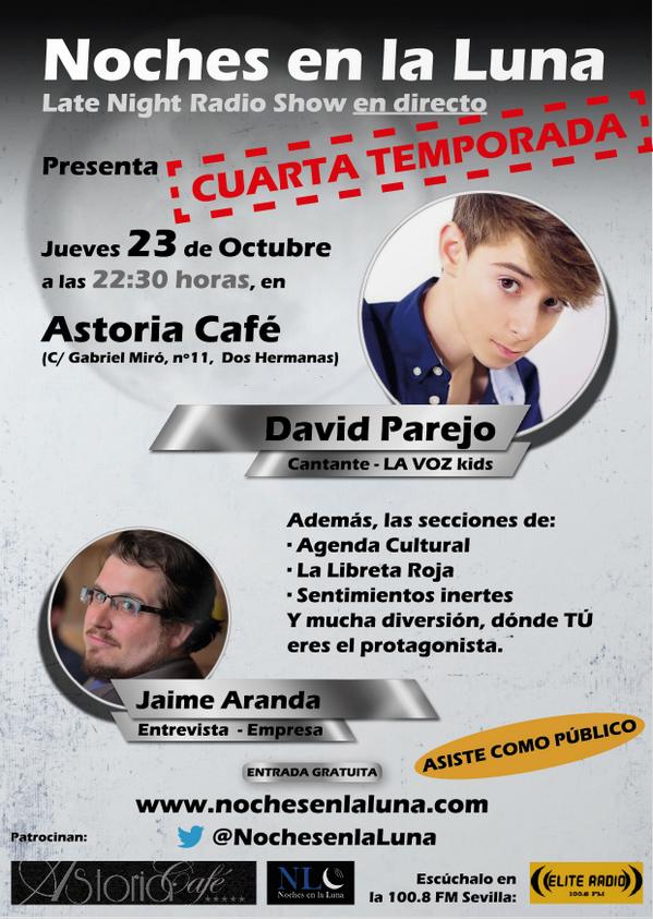 NochesenlaLuna's tweet photo. Y esta semana programón en directo, estaremos en @AstoriaCopas  con @DavidParejoSing y @jaimearanda 
Os esperamos! http://t.co/a3sGihlrWf