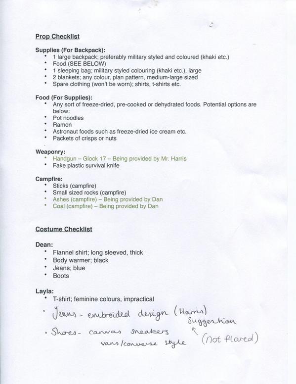 CarrionFilms's tweet photo. Our prop and costume checklist so far. Not long till our shooting days now! http://t.co/dc02OAjoSc