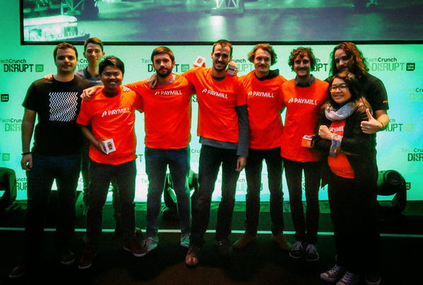 PAYMILL's tweet photo. Congrats seeusoon!!! Team winning photo w/ @tdecs @_gcasacuberta @ellipticaldoor @adhiwie #HackDisrupt #TCDisrupt http://t.co/LQH5Uiaksk