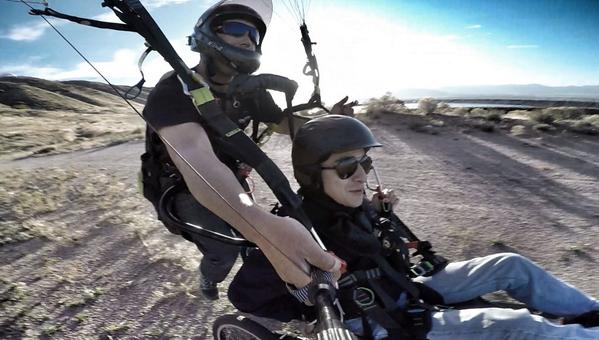 ProjectAirtime's tweet photo. Touch down! #projectairtime welcomes Alan to the air. Because we take EVERYONE flying. #paragliding #disability http://t.co/OBPjJJITf1