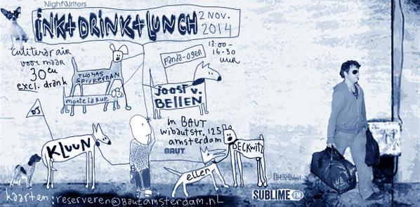 nightwriters's tweet photo. Het beste recept tegen saaie zondagmiddagen: INK+DRINK+LUNCH bij @Baut. Met @Kluun, @joostvanbellen &amp;#EllenDeckwitz. http://t.co/fbo5JmRryH