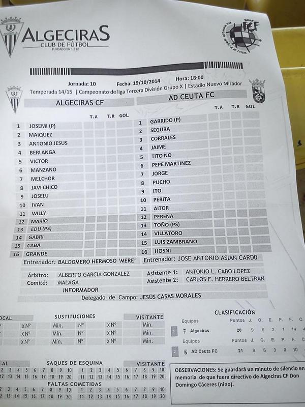 COPECG's tweet photo. Alineaciones en el Nuevo Mirador. Pocos minutos restan al inicio del partido. http://t.co/QDMQgm3NBF