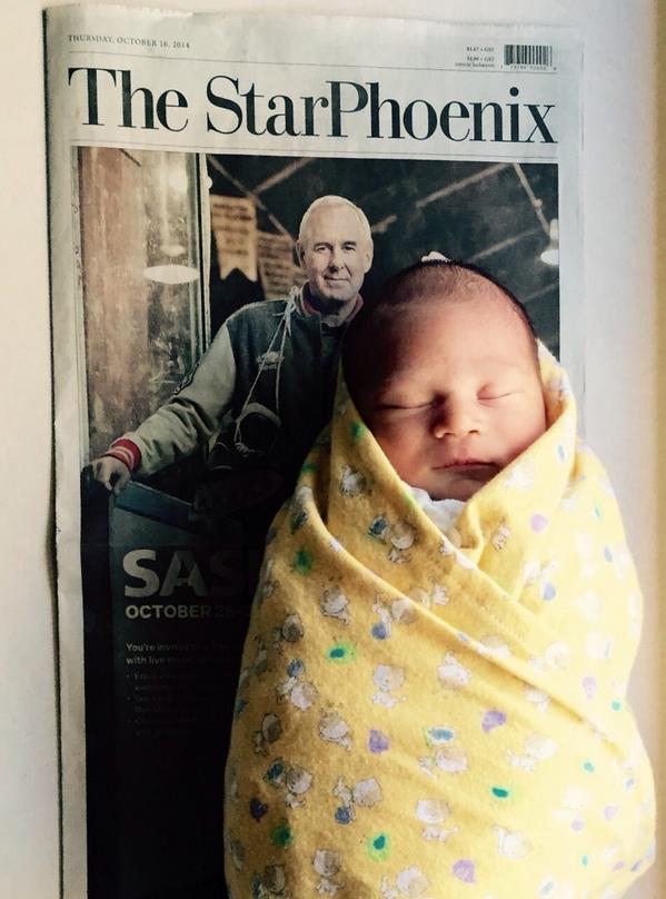 Our new little guy laying on the news paper from the day he was born. Hi @RonMacLeanCBC &amp; <a href="/CoachsCornerCBC/">Brittney Johnson</a> #rogers