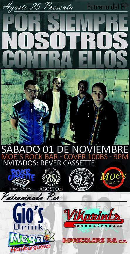 MoesRockBar's tweet photo. Este 1ro de Noviembre. Llegan los panas de @Agosto25_  junto a @ReverCassette (Bqmeto) a presentar su EP #Apoya  http://t.co/tUpnALqRqq