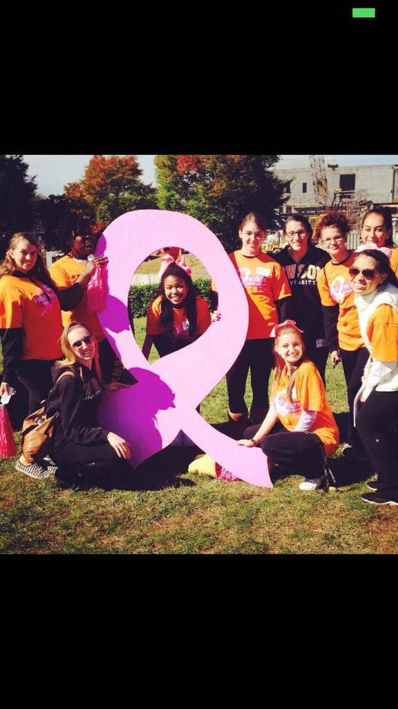 TowsonStunt's tweet photo. How has your team been celebrating #Pinktober? Show us!! Here's the gold team at the breast cancer walk! 🎀💗🐷🌸🌺🍉 http://t.co/yNRGdghbn2