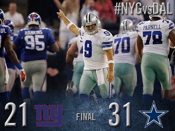 dallascowboys's tweet photo. FINAL: Dallas Cowboys 31, New York Giants 21. #NYGvsDAL http://t.co/jB4ktnfNMW