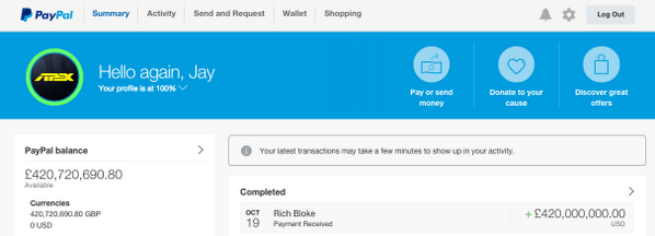 JPEX's tweet image. Some rich bloke just sent me a load of money so I'm sending £420 to everyone who RT's this, great banter