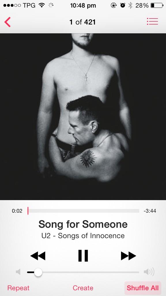 lizzie3thomas's tweet photo. New U2 album cover on the phone... http://t.co/ONudzCaZX9
