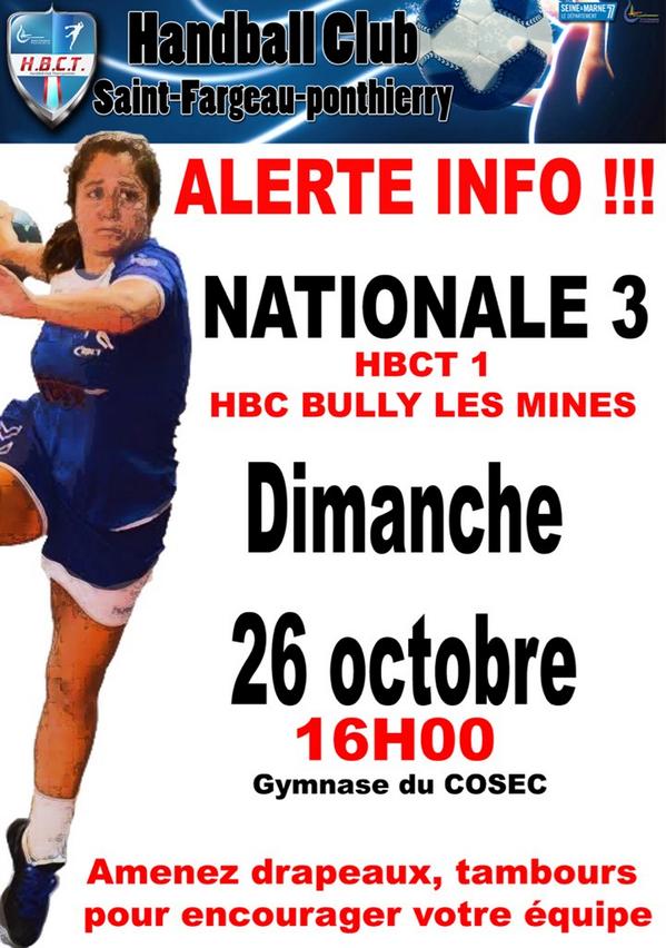 Dimanche 26 octobre 16H, les filles de N3 accueilleront les co leaders  invaincues du Hbc Bully les Mines.