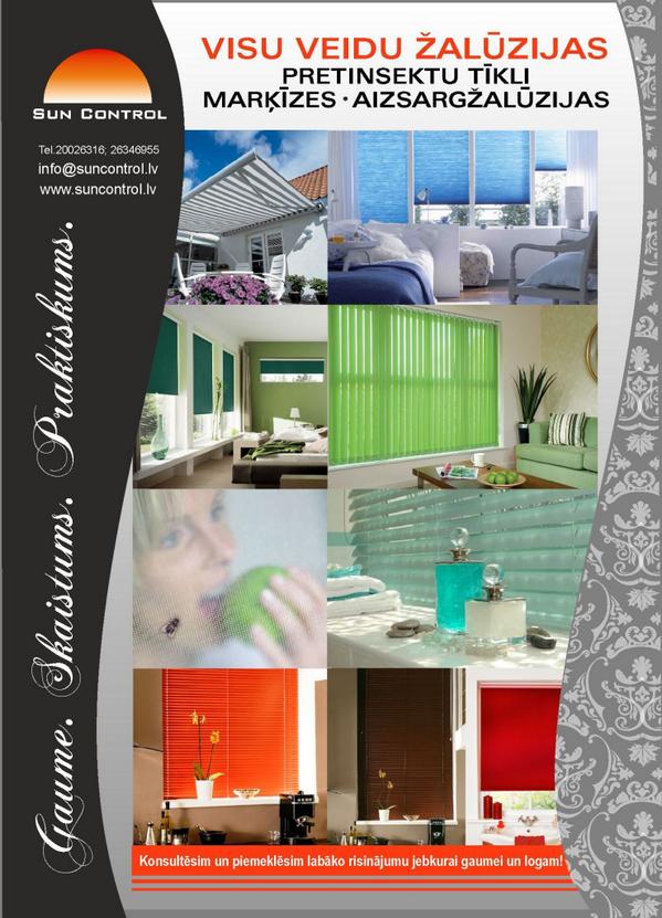 Sun_Control's tweet image. Visu veidu žalūzijas, aizsargžalūzijas, markīzes.
Ieskaties suncontrol.lv