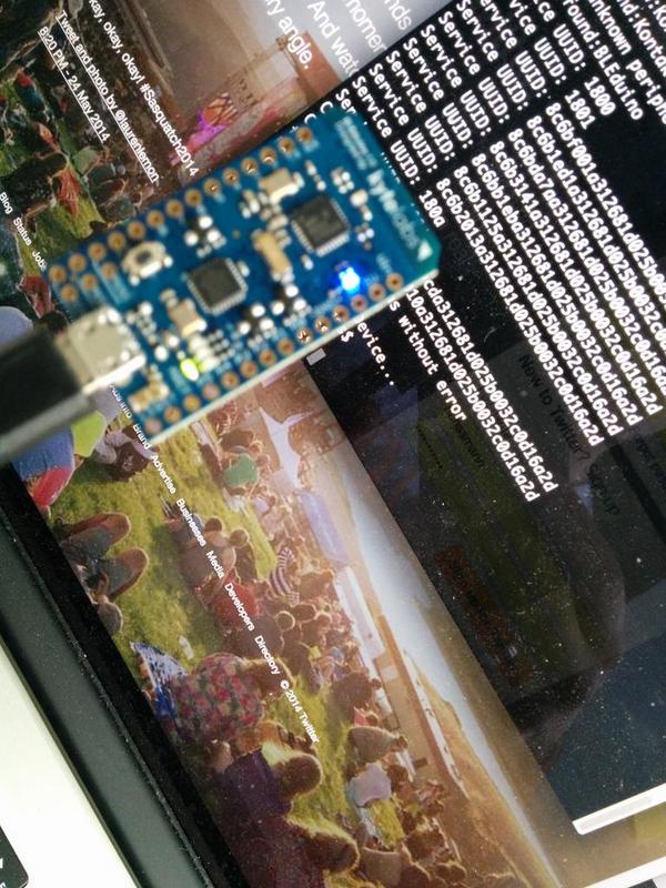 hansamann's tweet photo. Impressed w the state of #ble and #arduino. Today alone I built bidirectional communication w #tessel and #bleduino http://t.co/zMvJn2qTXb