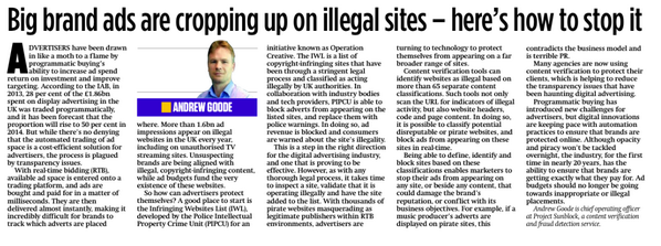 ProjectSunblock's tweet image. Big #brand #ads are cropping up on illegal sites, article by COO @Andygoode in @CityAM cityam.com/1413772883/big… … #RTB