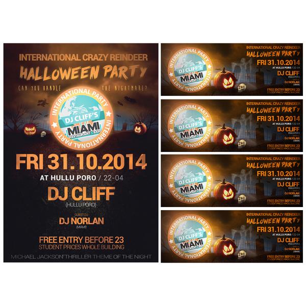 Toteutimme Koskiravintoloiden Halloween -bileisiin julisteen ja Facebook -kansikuvan #haippi