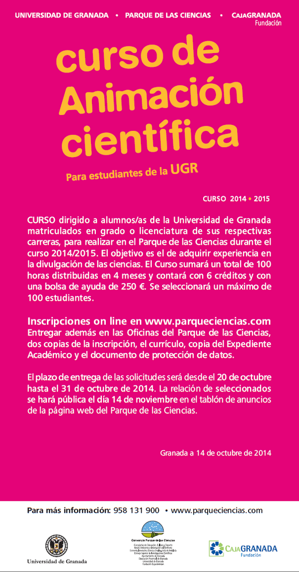 VeUGR's tweet photo. Curso de animación científica del Parque de las Ciencias. +Info:http://t.co/wsvmHItao2 http://t.co/9mn7XRL7pD