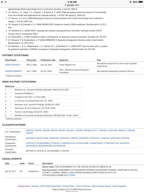 hopsins_illmind's tweet image. @CDCgov @PQCNews @GNYHA why do you guys own a Pantent on ebola..? google.com/patents/US2012…