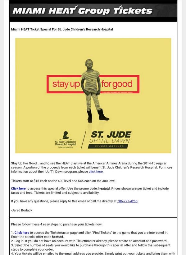Get your discounted tickets for the Miami Heat and benefit the kids of St Jude at the same time! UsePromoCode:heatutd