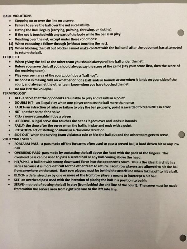 7th and 8th grade volleyball study guides.  Test on Thursday and Friday!!