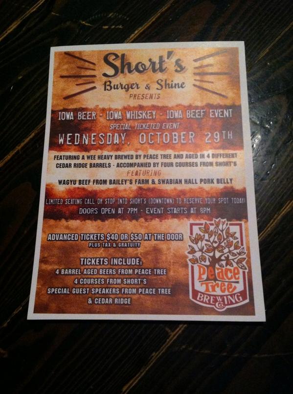 shortsburger's tweet photo. 29th of October! Featuring four barrel aged brews from @peacetreebrew! Buy tickets now! http://t.co/C7ROubCr9N