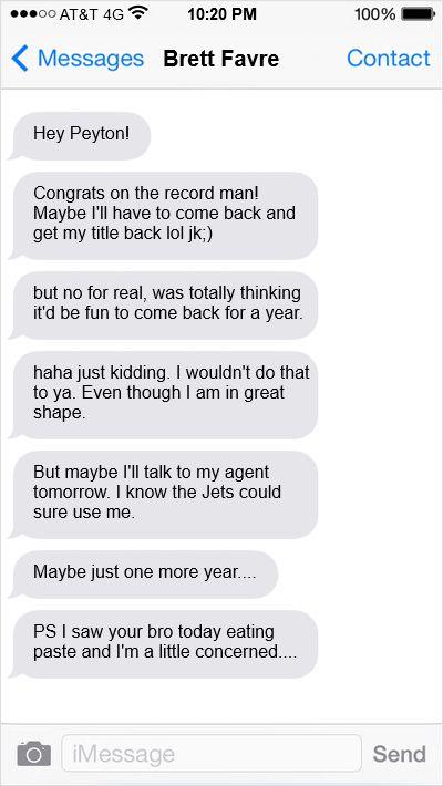 BREAKING: Texts leaked between Peyton Manning and Brett Favre from last night!