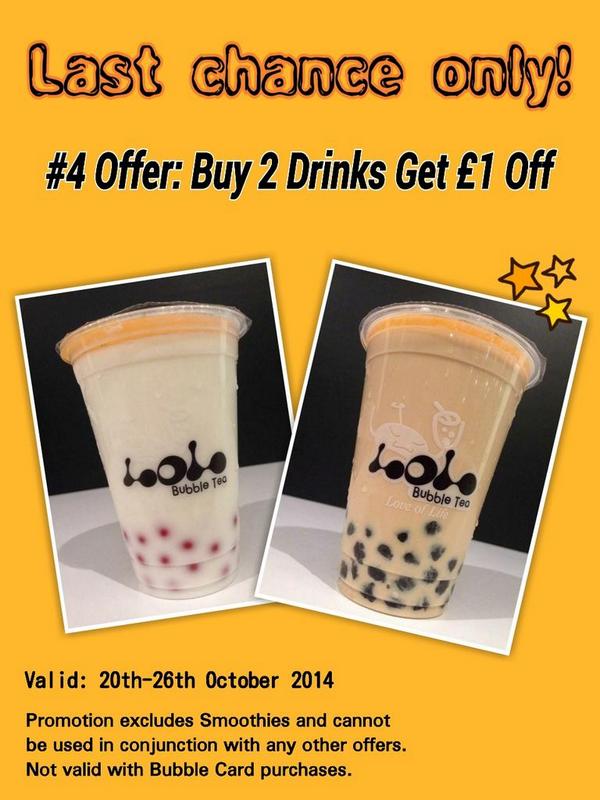 LOL_BubbleTea's tweet photo. Back on your request^^ Buy 2 drinks Get £1 Off!
Don't miss...It's last chance! http://t.co/PyiPhlqVmC