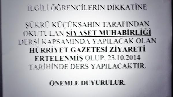 DUYURU: Siyaset Muhabirliği dersini alan öğrencilerin dikkatine...