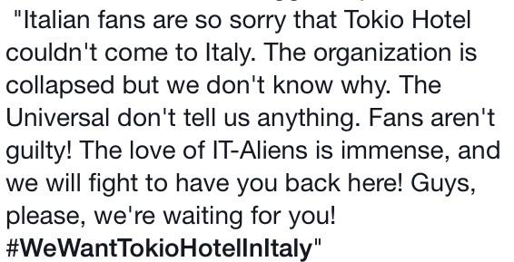ElisaGambelli's tweet photo. #WeWantTokioHotelInItaly http://t.co/89t9gpvjtd